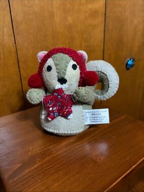 Handcrafted Felt Squirrel Decoration - Red and Cream